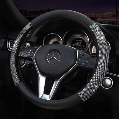 Microfiber leather rhinestone car steering wheel cover